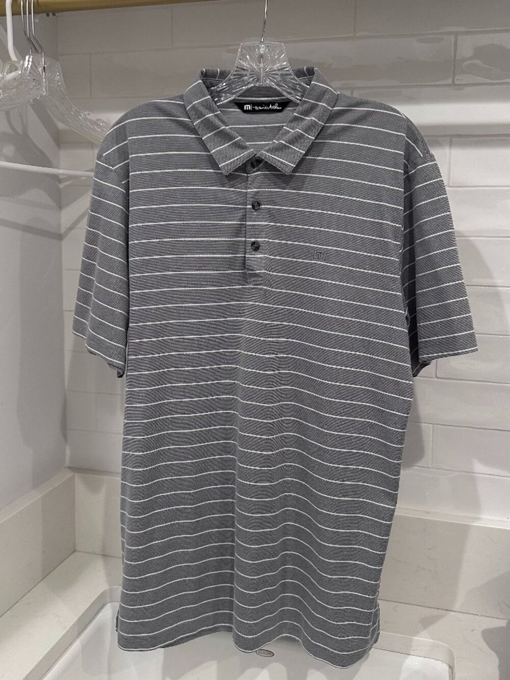 TravisMathew Heather Gray Marini 2.0 Stripe Pique Polo Mens Large